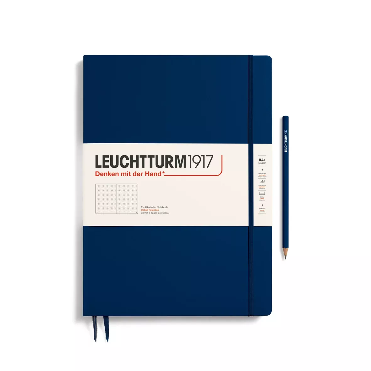 LEUCHTTURM1917 Notebook Master Slim (A4+) Hardcover, 121 Numbered Pages, Dotted - Navy Blue