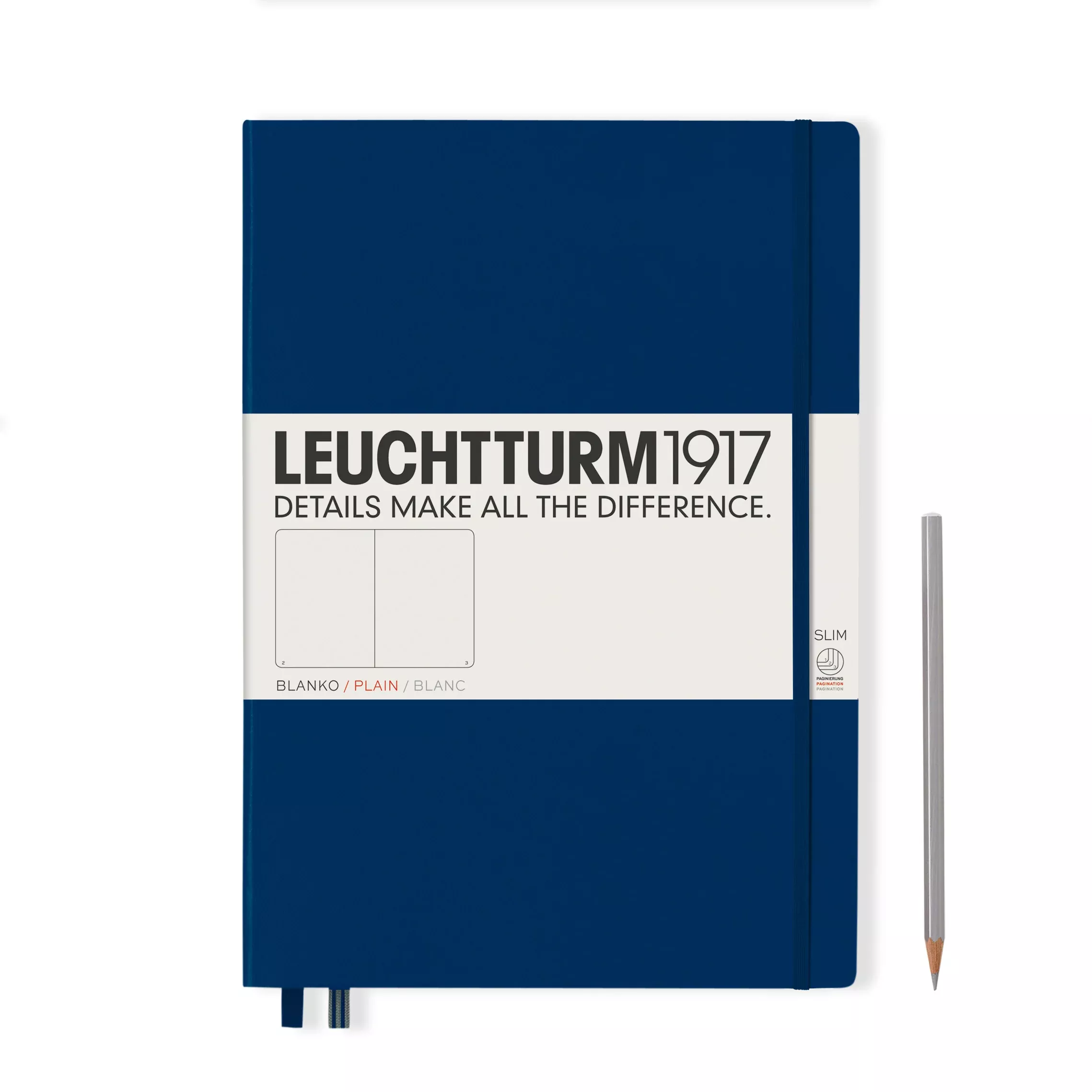 LEUCHTTURM1917 Notebook Master Slim (A4+) Hardcover, 121 numbered pages, plain - Navy Blue