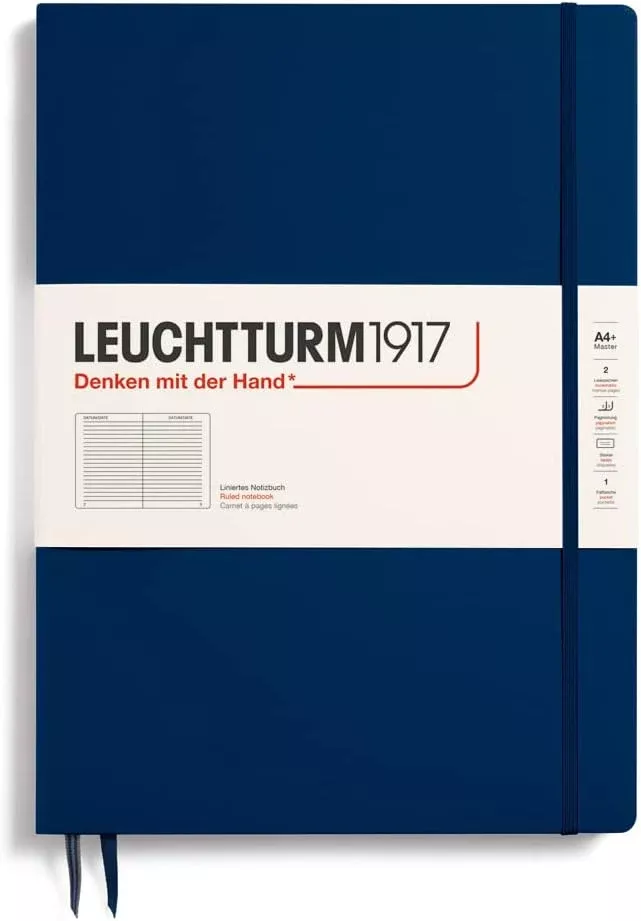 LEUCHTTURM1917 Notebook Master Slim (A4+) Hardcover, 121 Numbered Pages, Ruled - Navy Blue