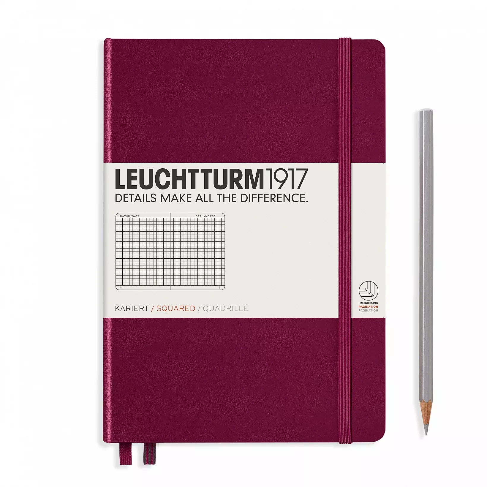 LEUCHTTURM1917 Notebook Medium (A5), Squared, Hardcover 251 Numbered Pages - Port Red