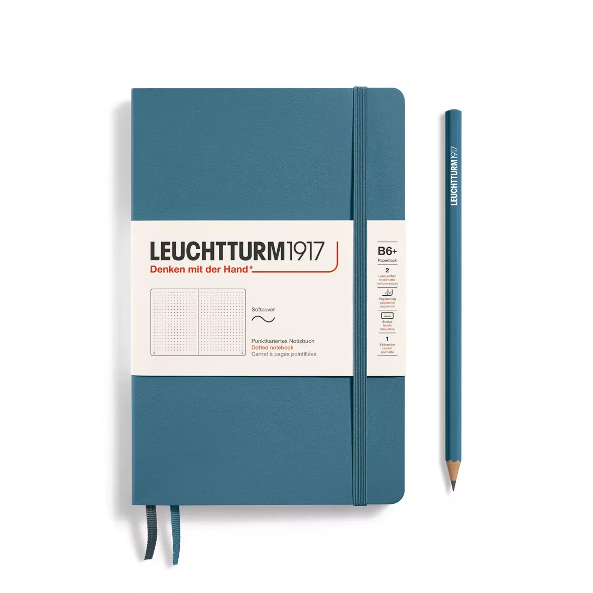 LEUCHTTURM1917 Notebook Paperback (B6+) Dotted, Softcover, 123 Numbered Pages - Stone Blue