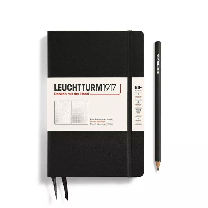 LEUCHTTURM1917 Notebook Paperback (B6+), Hardcover, 219 numbered pages, Dotted - Black