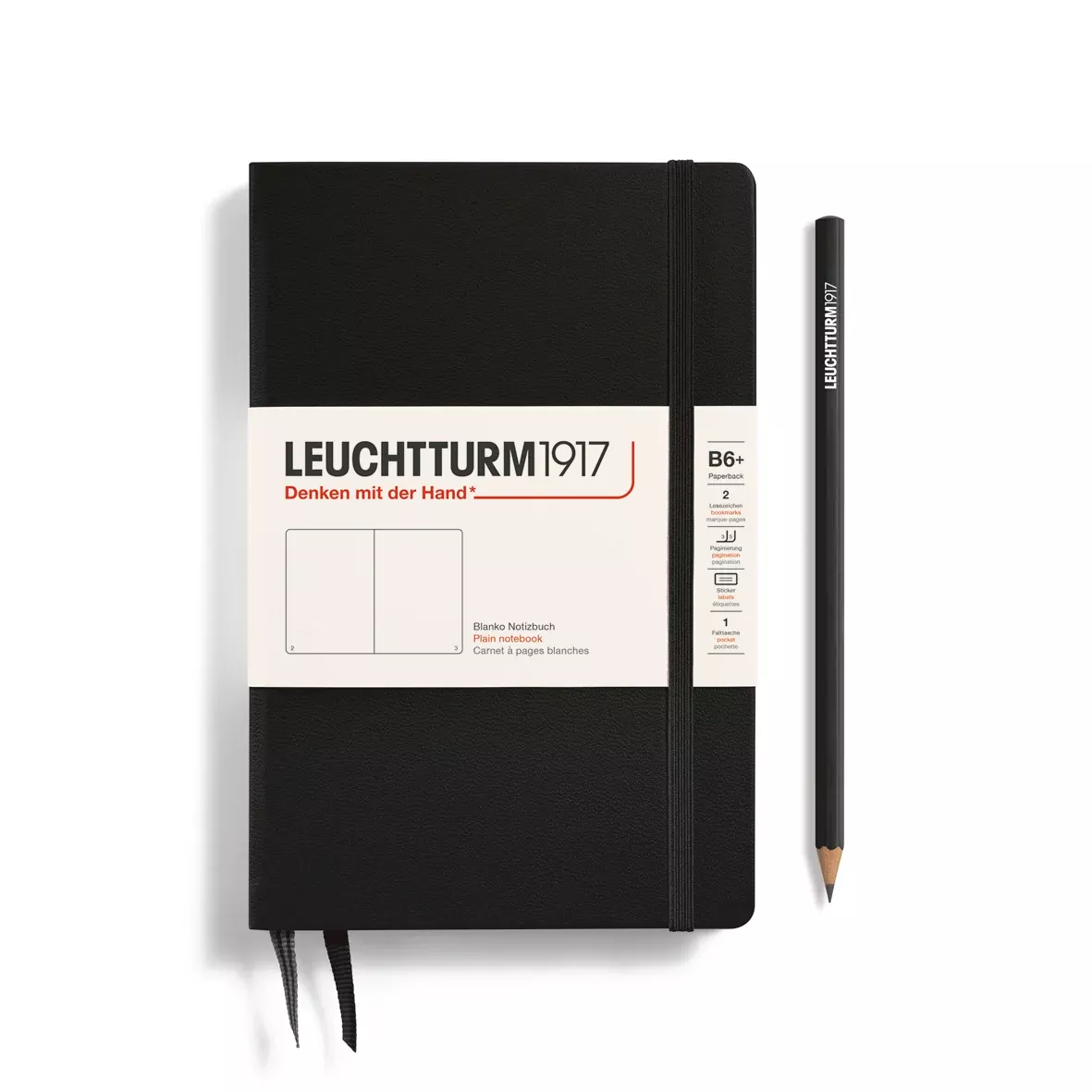 LEUCHTTURM1917 Notebook Paperback (B6+), Hardcover, Plain, 219 numbered pages - Black