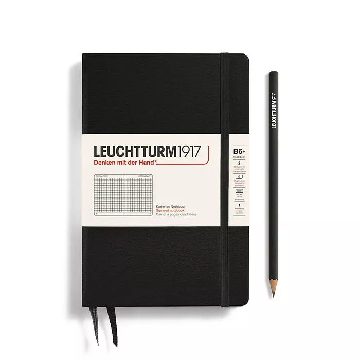 LEUCHTTURM1917 Notebook Paperback (B6+), Hardcover, Squared, 219 numbered pages - Black