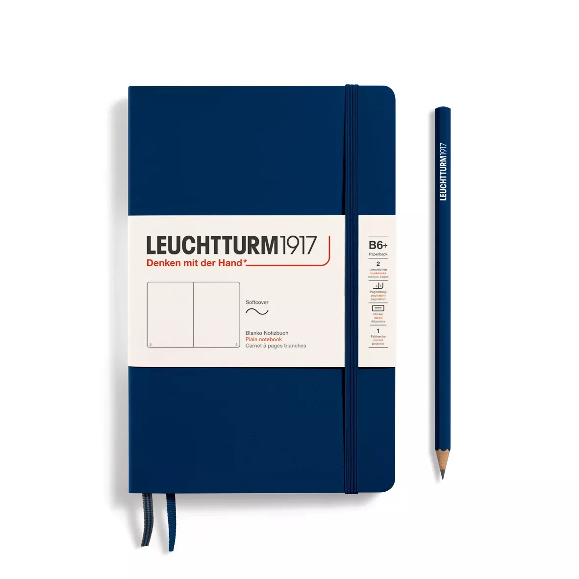 LEUCHTTURM1917 Notebook Paperback (B6+) Plain, Softcover, 123 Numbered Pages - Navy Blue