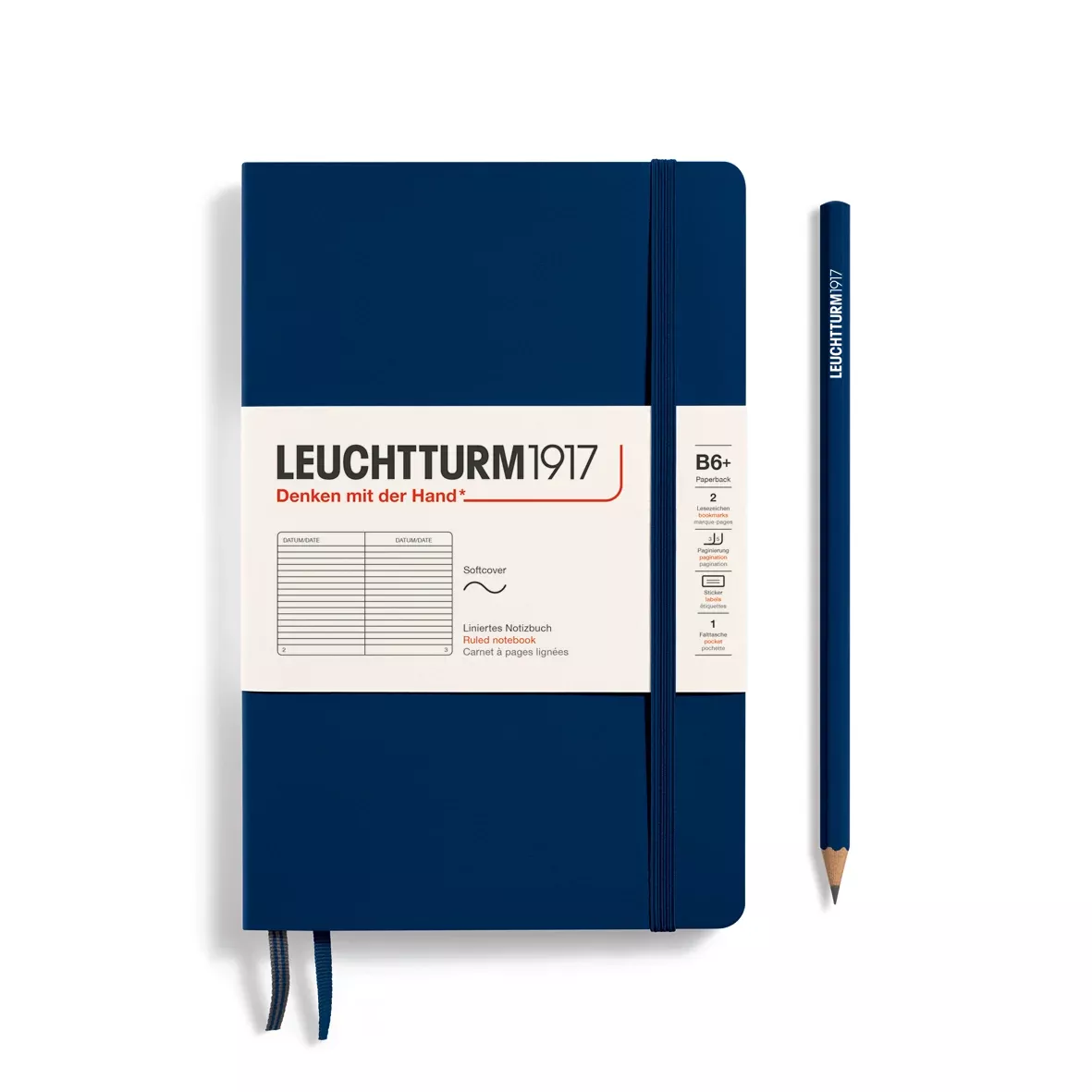 LEUCHTTURM1917 Notebook Paperback (B6+) Ruled, Softcover, 123 Numbered Pages, Navy Blue