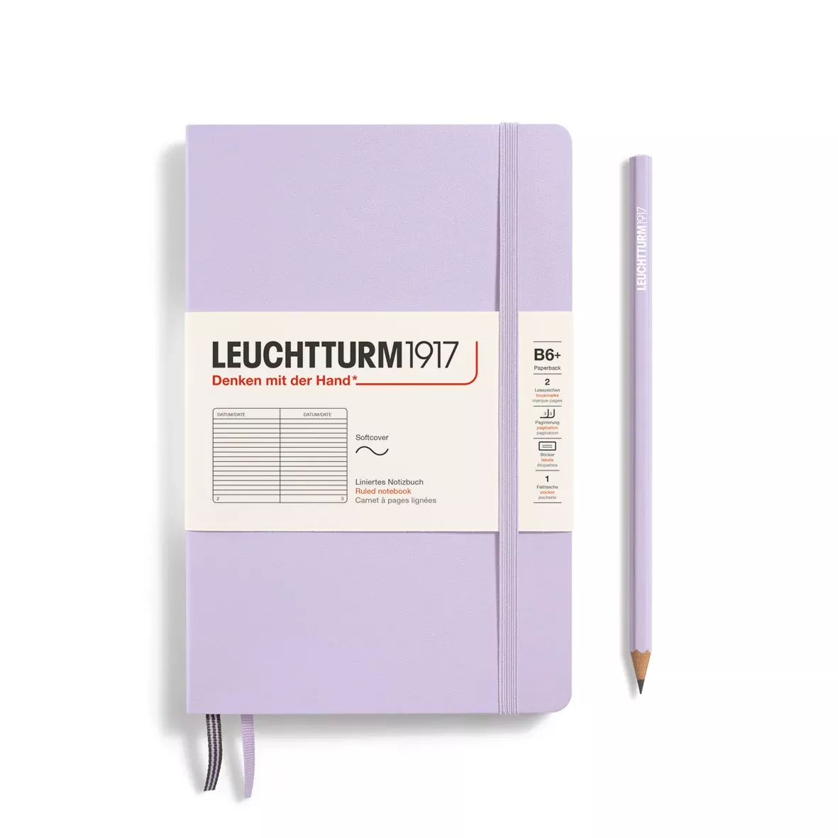 LEUCHTTURM1917 Notebook paperback (B6+), Softcover, 123 numbered pages, Lined, Lilac Purple