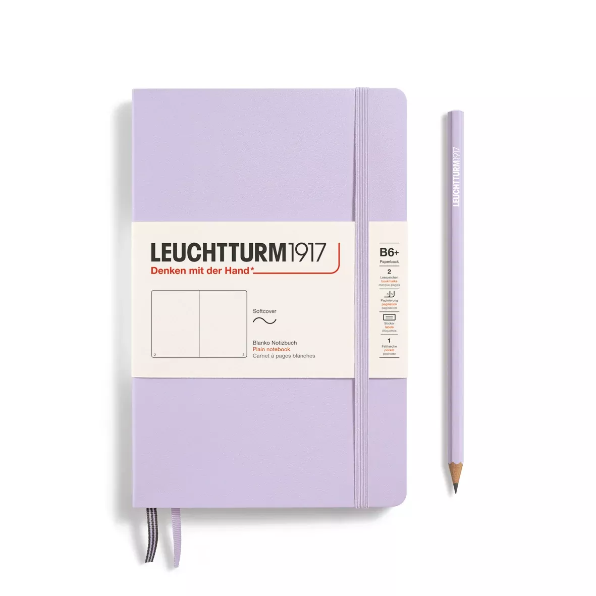 LEUCHTTURM1917 Notebook paperback (B6+), Softcover, 123 numbered pages, Plain - Lilac Purple