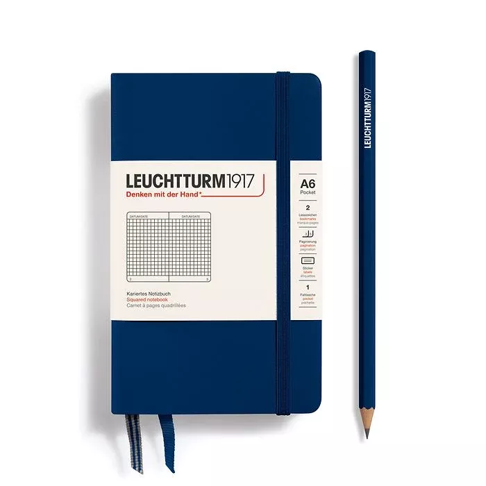 LEUCHTTURM1917 Notebook Pocket (A6) Hardcover, 185 Numbered Pages, Squared - Navy Blue