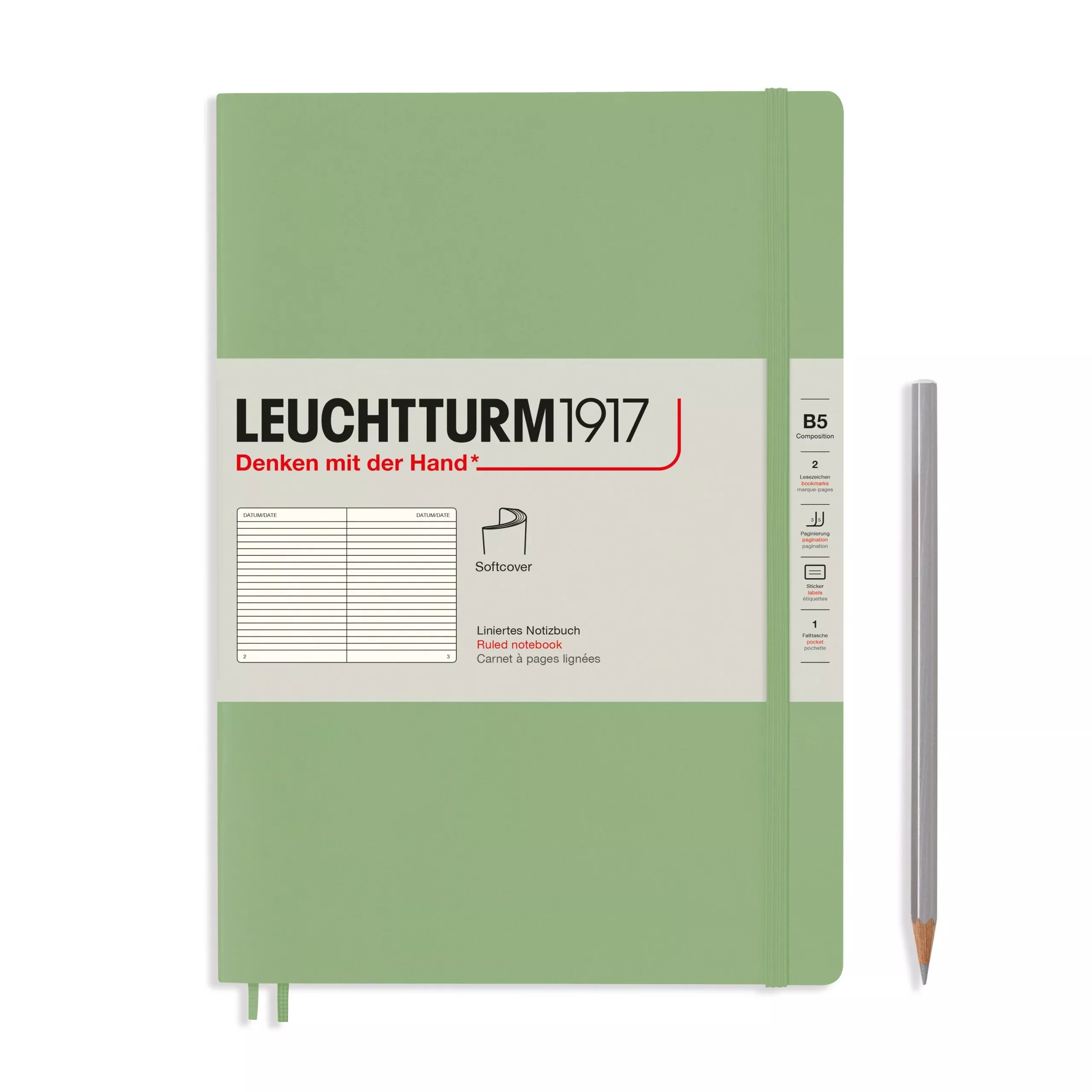 LEUCHTTURM1917 Notebook Softcover Composition (B5), 123 pages, Lined - Sage Green