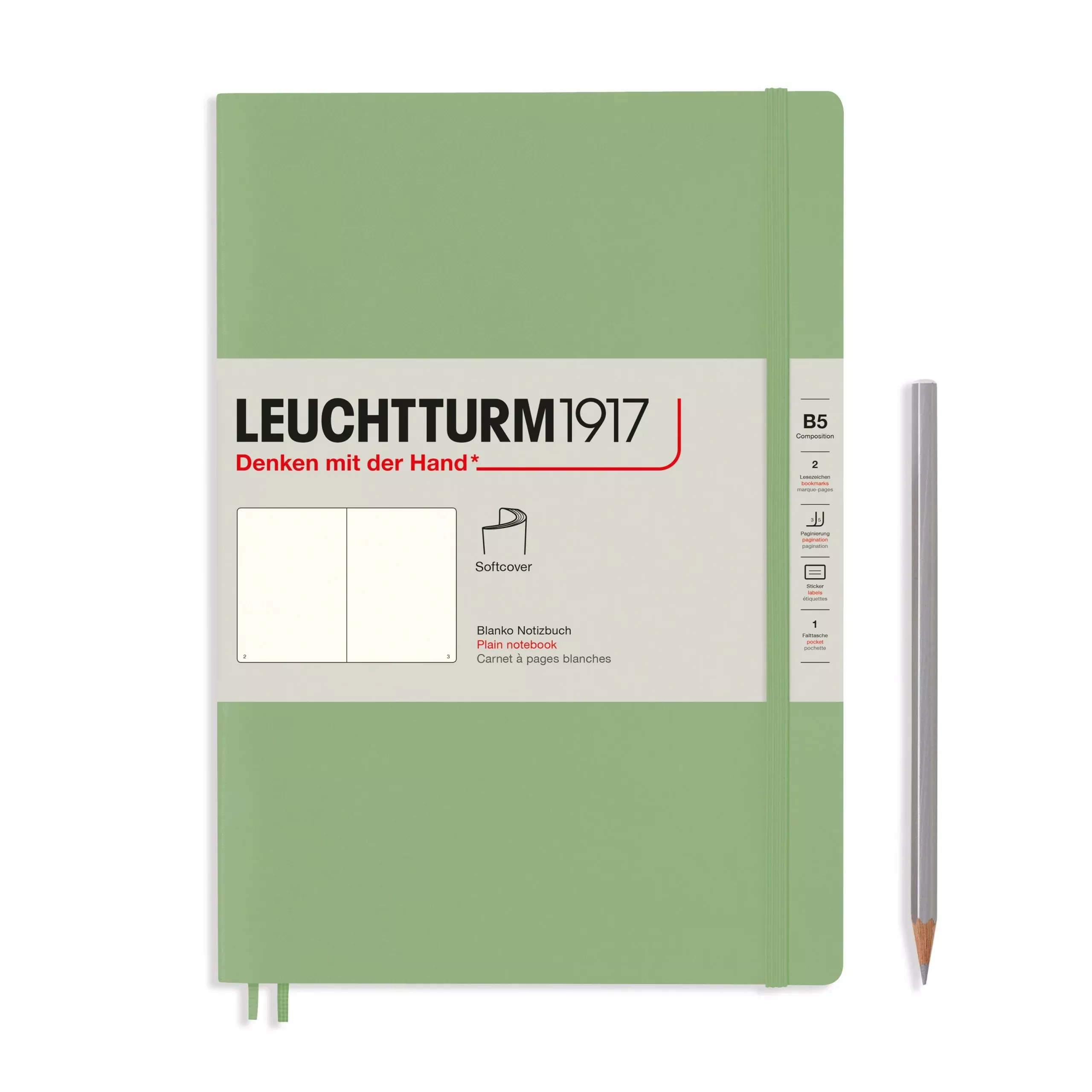 LEUCHTTURM1917 Notebook Softcover Composition (B5), 123 pages, Plain - Sage Green
