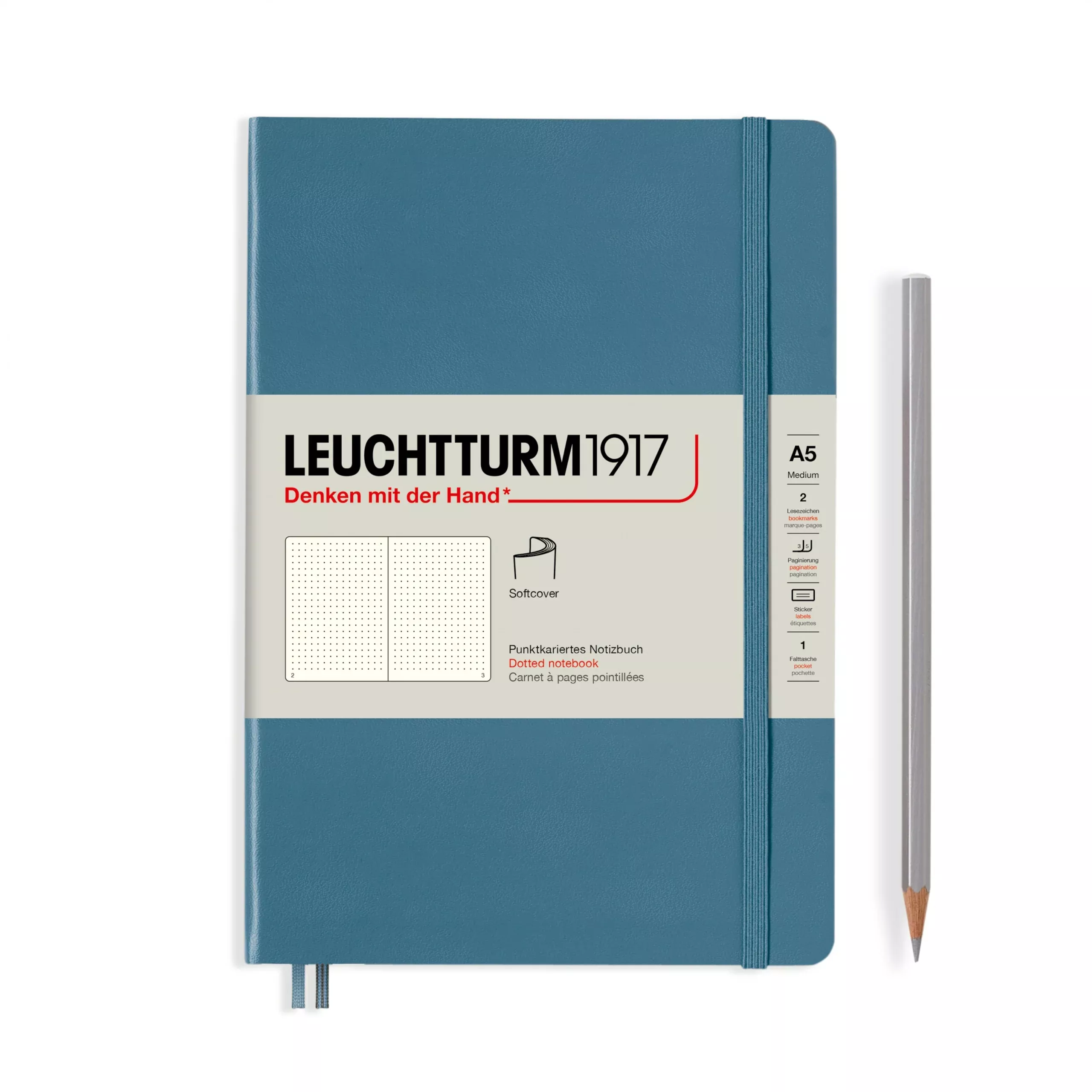 LEUCHTTURM1917 Notebook Softcover Medium (A5), 123 pages, Dotted - Stone Blue