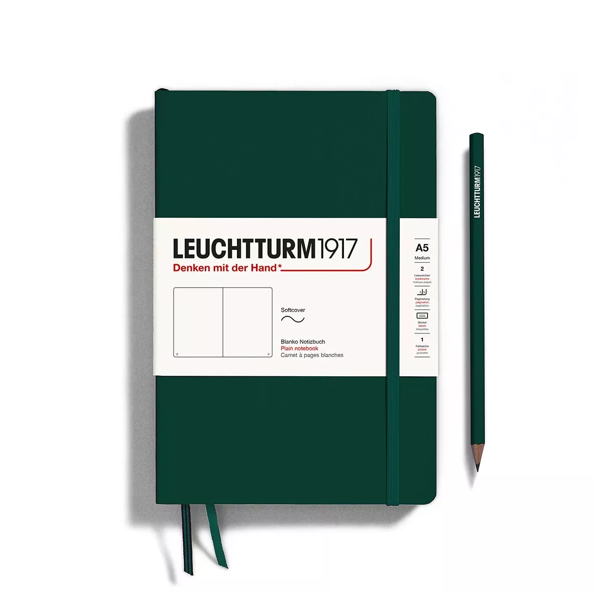 LEUCHTTURM1917 Notebook Softcover Medium (A5), 123 pages, Plain - Forest Green