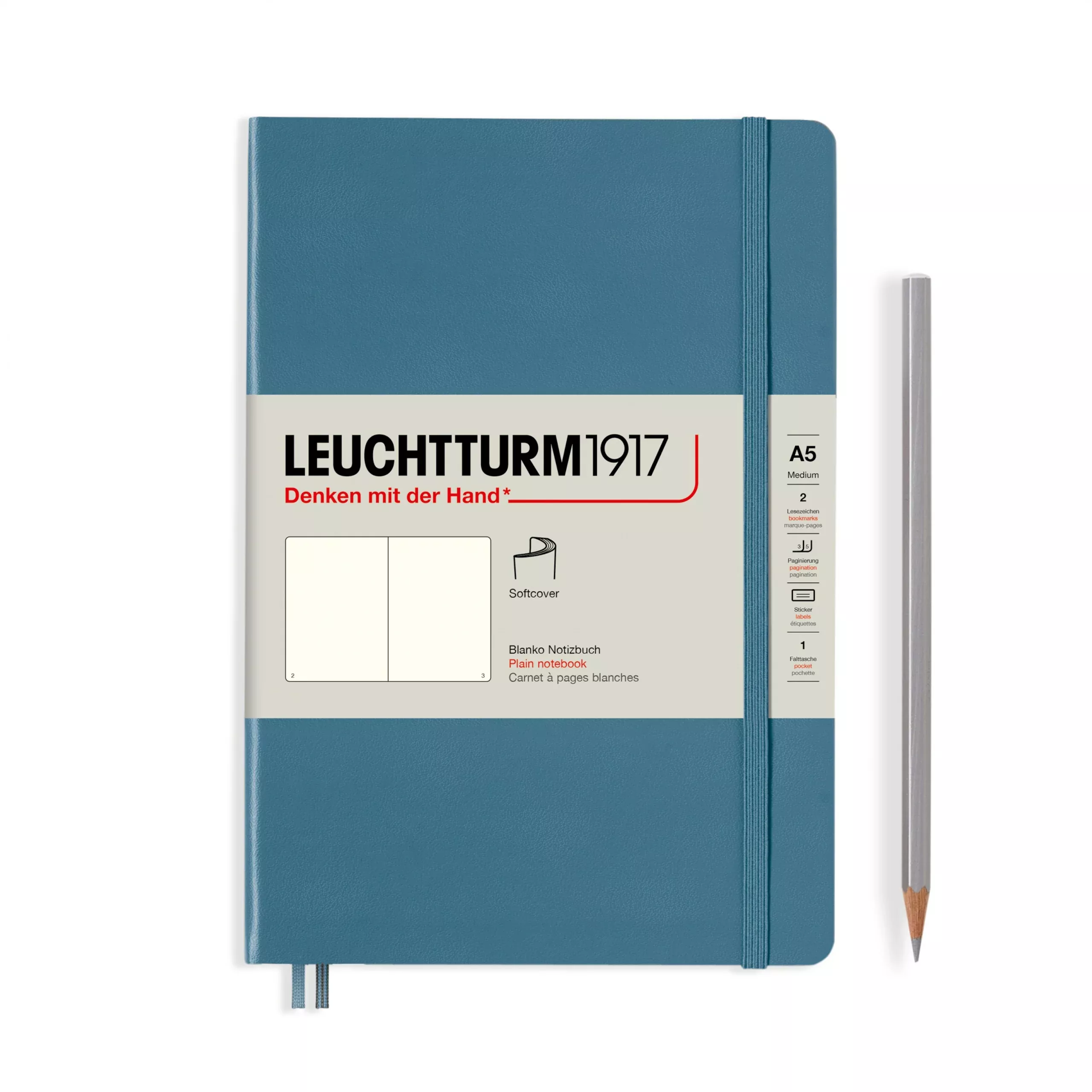 LEUCHTTURM1917 Notebook Softcover Medium (A5), 123 pages, Plain, Stone Blue