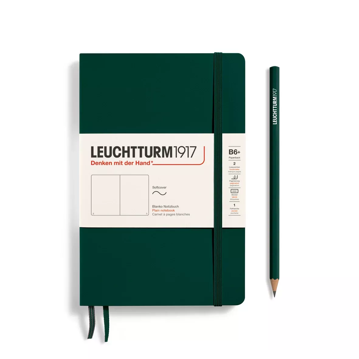 LEUCHTTURM1917 Notebook Softcover Paperback (B6+), Plain, 123 pages - Forest Green
