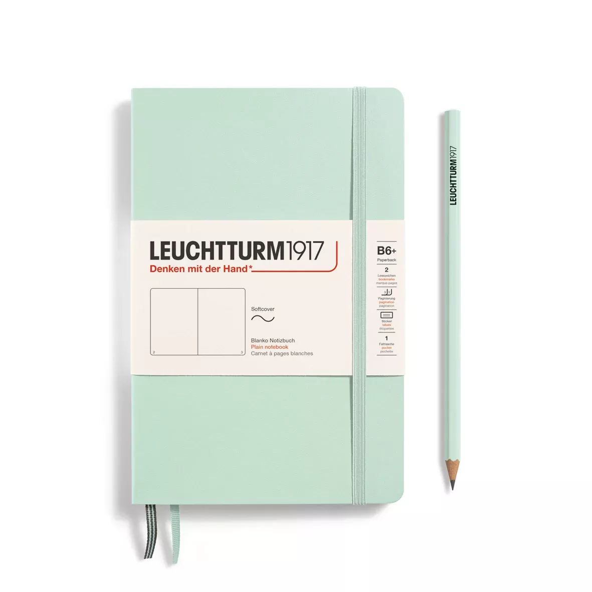 LEUCHTTURM1917 Notebook Softcover Paperback (B6+), Plain, 123 pages - Mint Green