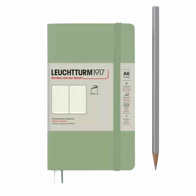 LEUCHTTURM1917 Notebook Softcover Pocket (A6), 123 pages, Dotted - Sage Green
