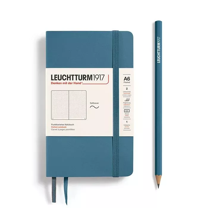 LEUCHTTURM1917 Notebook Softcover Pocket (A6), 123 pages, Dotted - Stone Blue