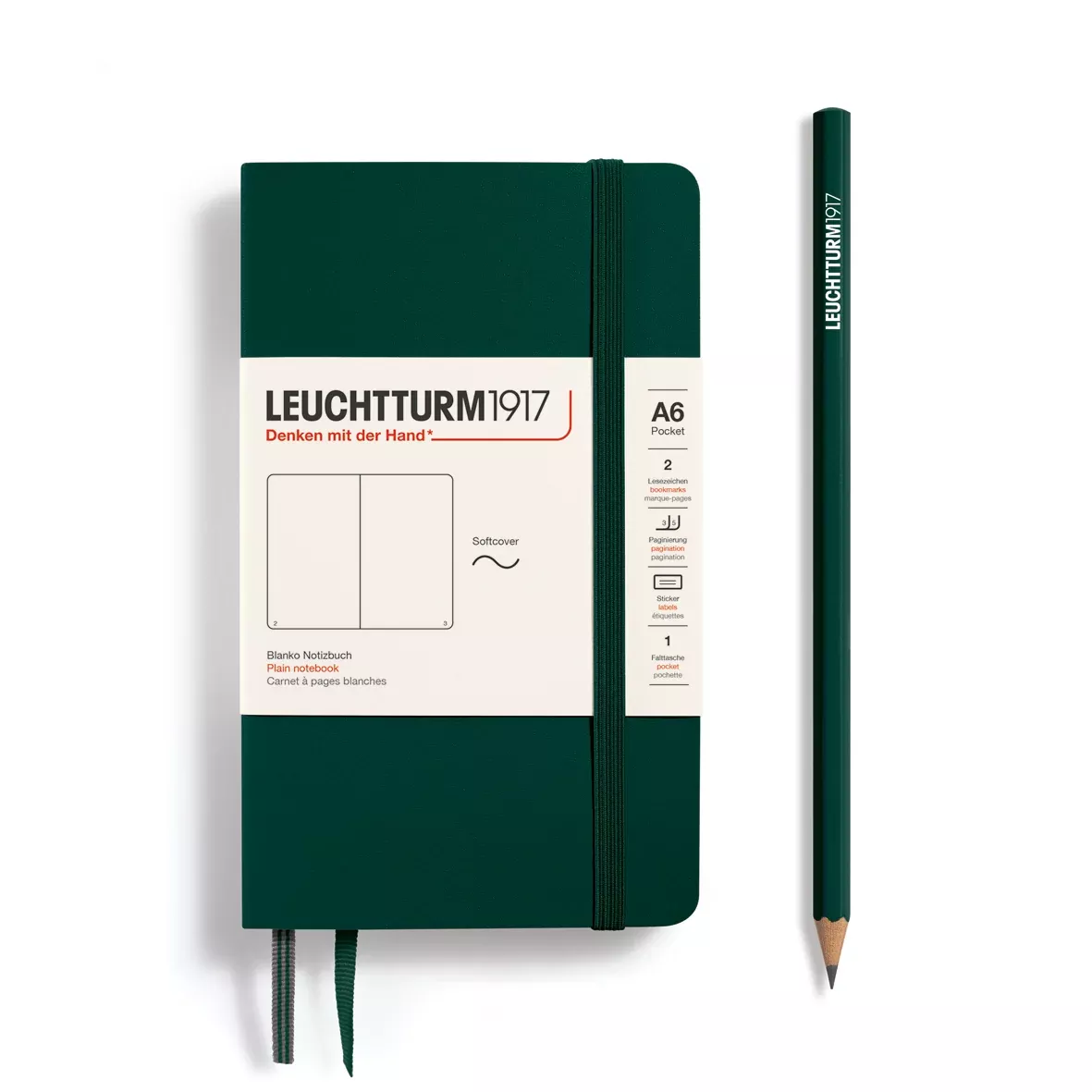 LEUCHTTURM1917 Notebook Softcover Pocket (A6), Plain, 123 pages - Forest Green