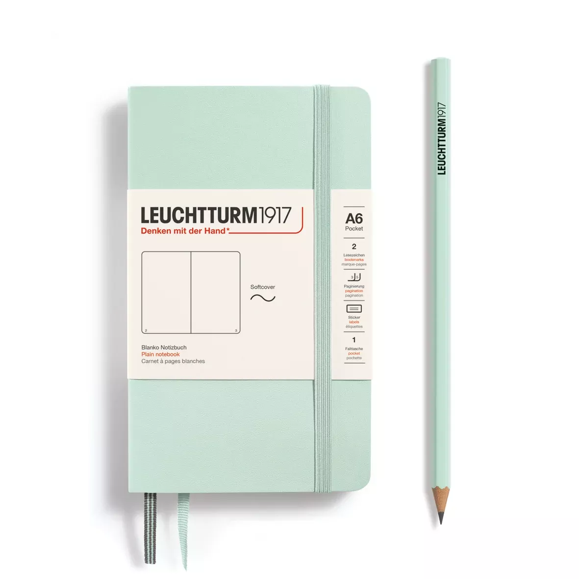 LEUCHTTURM1917 Notebook Softcover Pocket (A6), Plain, 123 pages, Mint Green