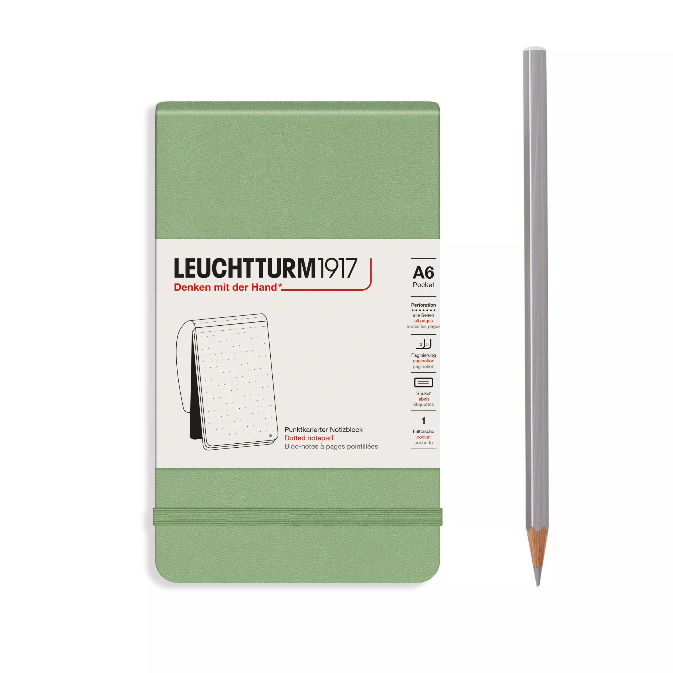 LEUCHTTURM1917 Reporter Notepad Pocket, (A6) Dotted - Sage Green