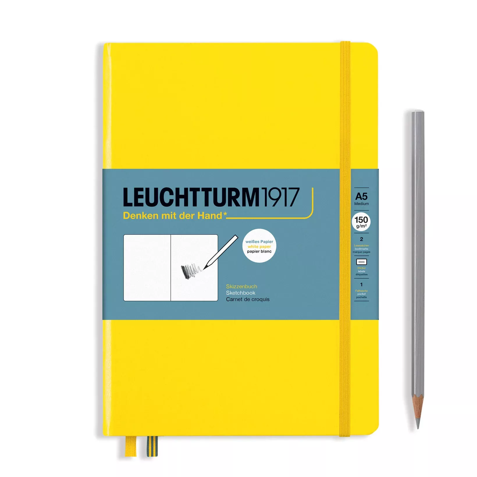 LEUCHTTURM1917 Sketchbook Medium (A5), Hardcover, 112 pages (150gsm), plain - Lemon