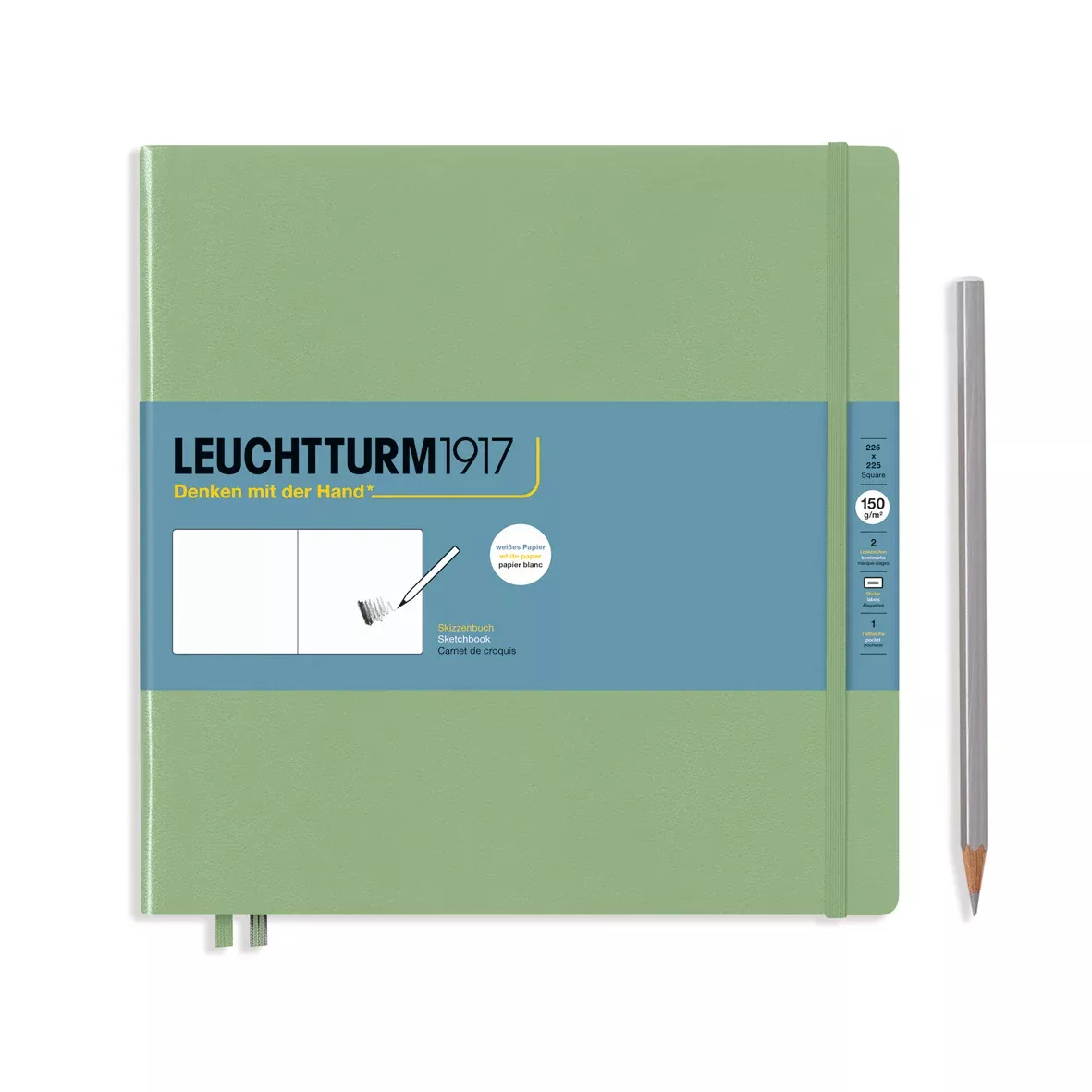 LEUCHTTURM1917 Sketchbook, Square (225 x 225mm), Hardcover, Plain, 112 pages(150gsm) - Sage Green