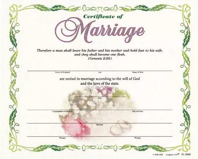 Marriage Certificate (Pkg of 12)