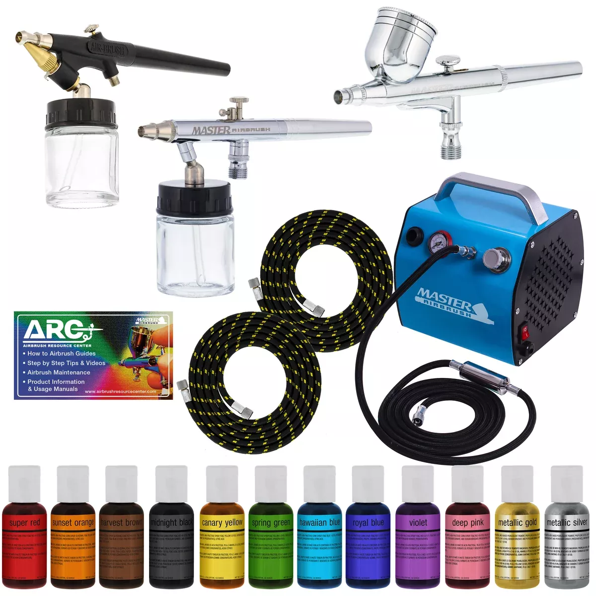 Master Airbrush Cake Airbrush Decorating Kit with 3 Airbrushes, Compressor, and 12 Food Colors - Air Brush for Cake Decoration & Cookie Airbrush Kit