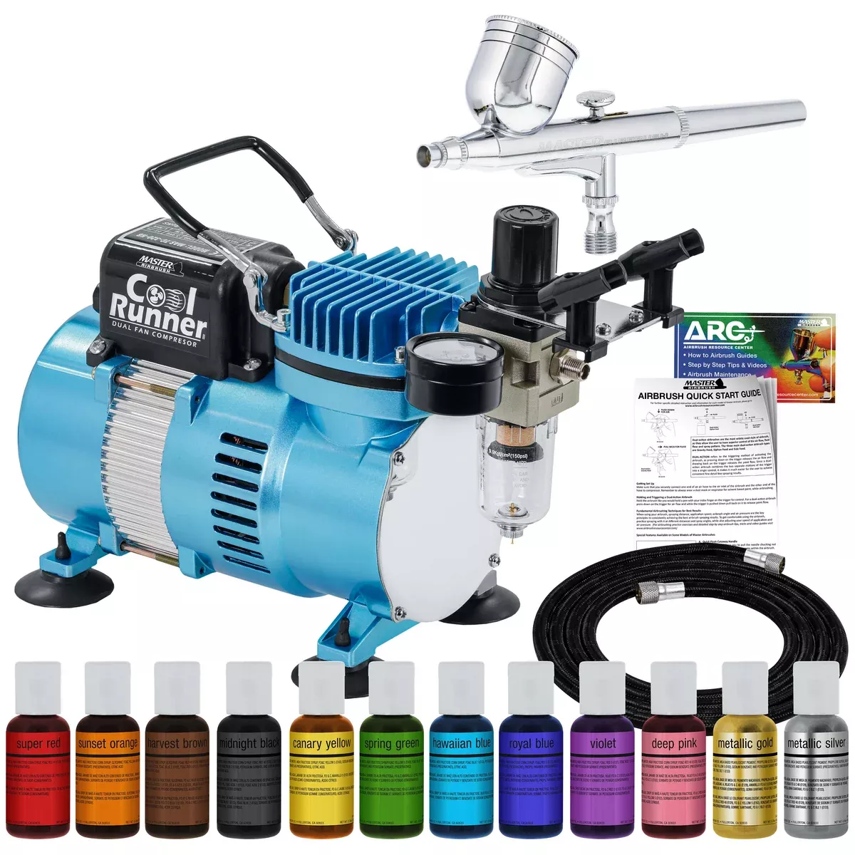Master Airbrush Cake Airbrush Decorating Kit with Compressor Dual Fan - Gravity Feed Air Brush for Cake Decoration & 12-Color Edible Air Brush Paint