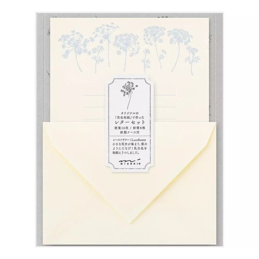 Midori Letter Set 313 Flower Color Washi Paper - White