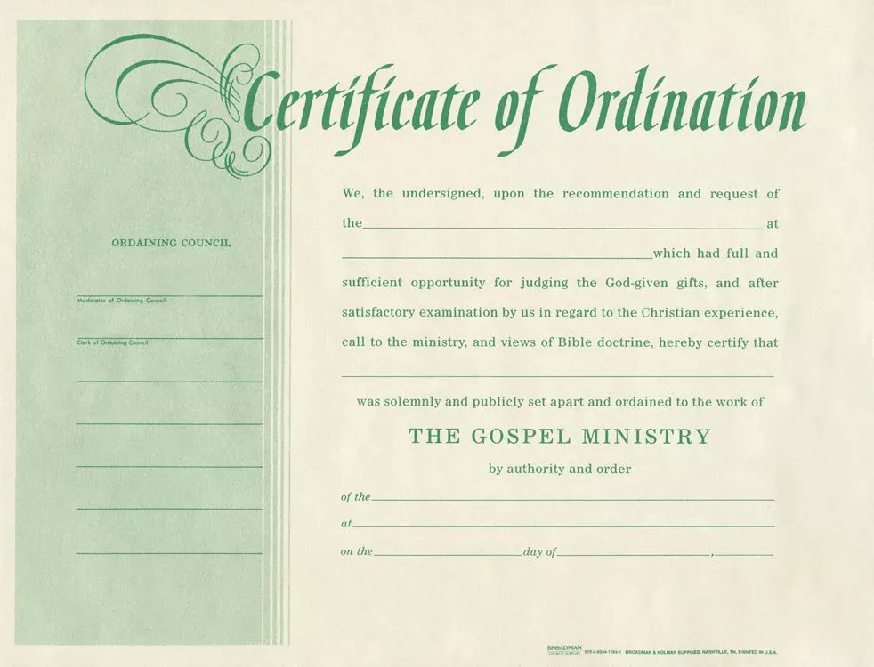 Minister Ordination Certificate (Pack Of 6)