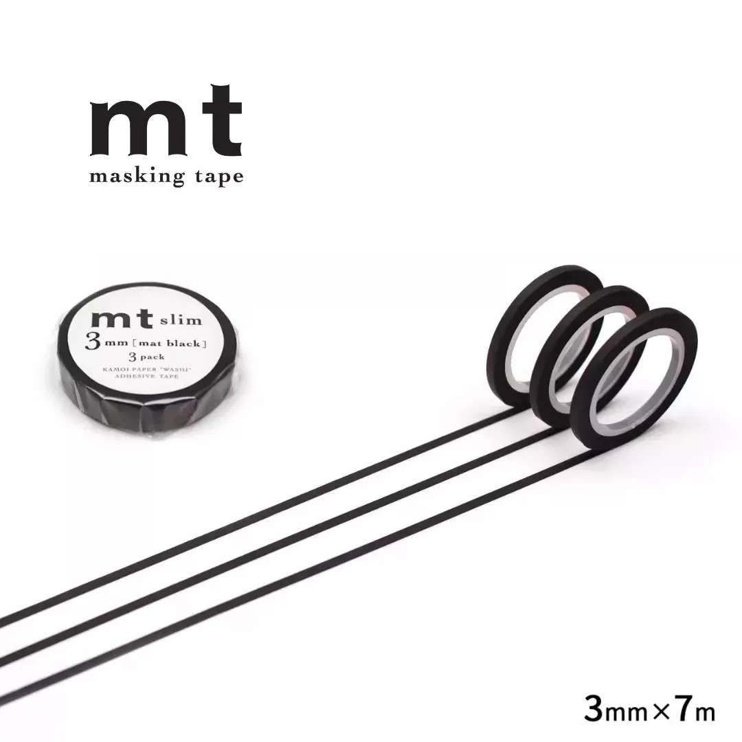 MT Slim 3mm Washi Tape Set - Matte Black (7m)