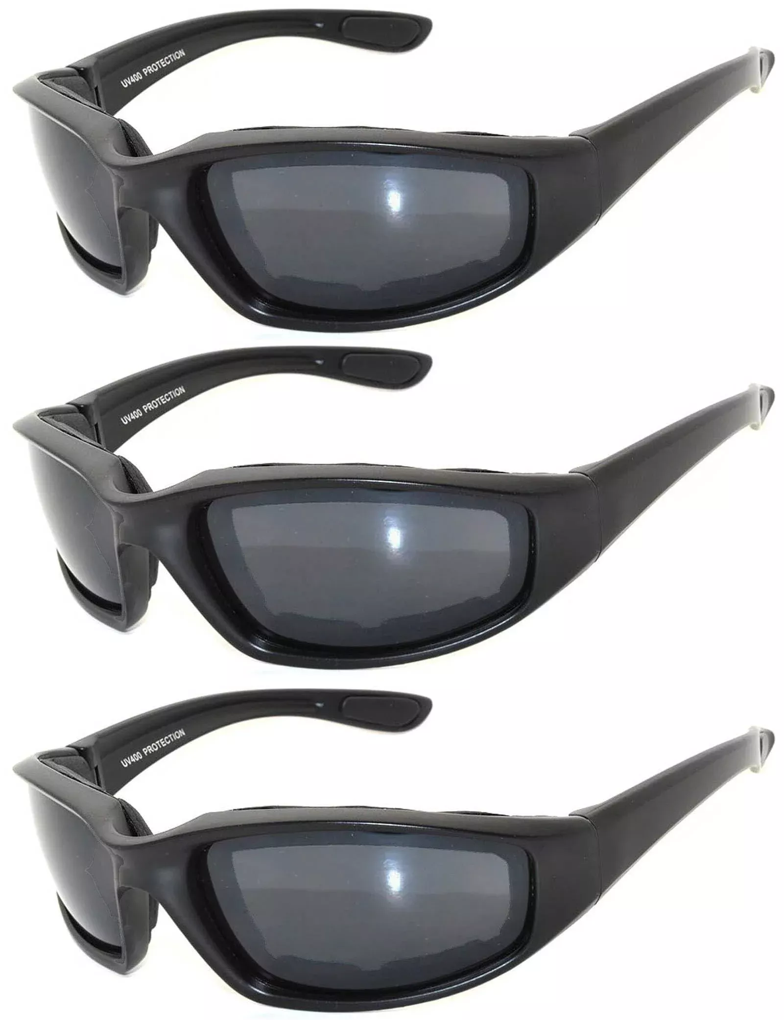 Owl Padded Motorcycle Riding Goggle Protective Polycarbonate Glasses Smoke 3 Pairs With Pouch