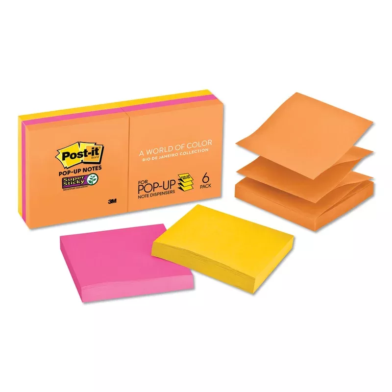 Post-it Pop-up Notes Super Sticky R330-6SSUC Pop-up 3 x 3 Note Refill, Rio de Janeiro, 90 Notes/Pad, 6 Pads/Pack (MMMR3306SSUC)