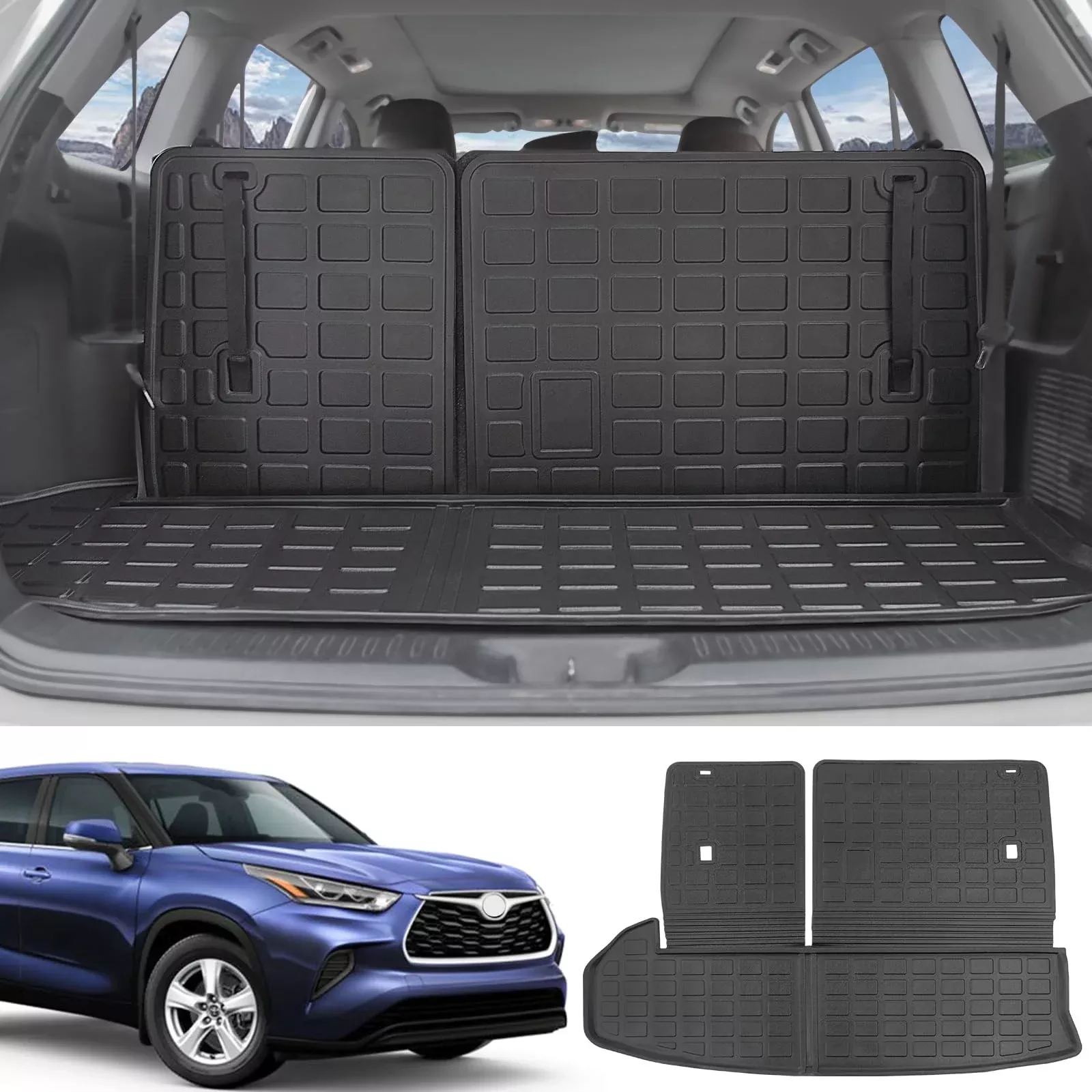 Powoq Trunk Mat Compatible With 2014-2019 Toyota Highlander Cargo Mat Backrest Mat Replacement For 2014-2019 Toyota Highlander Accessories (Fit 2014-2019 Highlander, Rear Cargo Mat With Backrest Mat)
