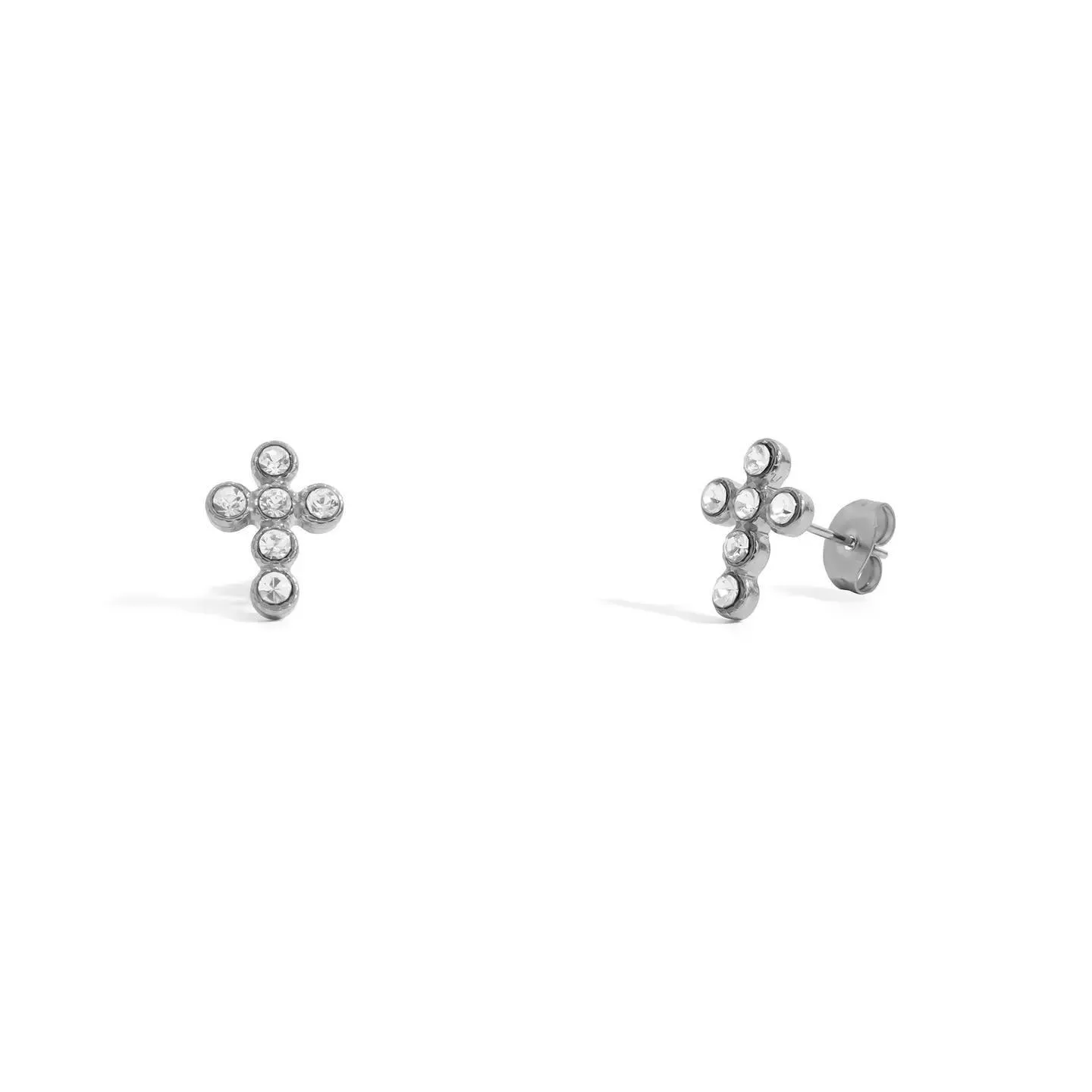 Round Stone Cross Earrings 18K Gold Pvd SS