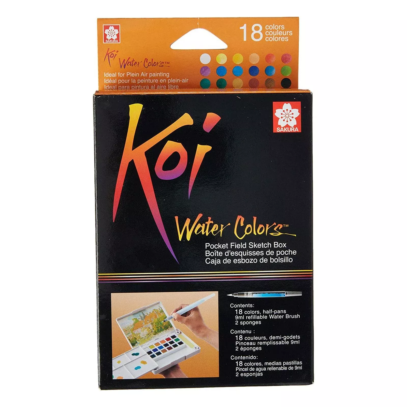 Sakura Koi Water Colors, Functional Case Set, 18-color set with WaterBrush