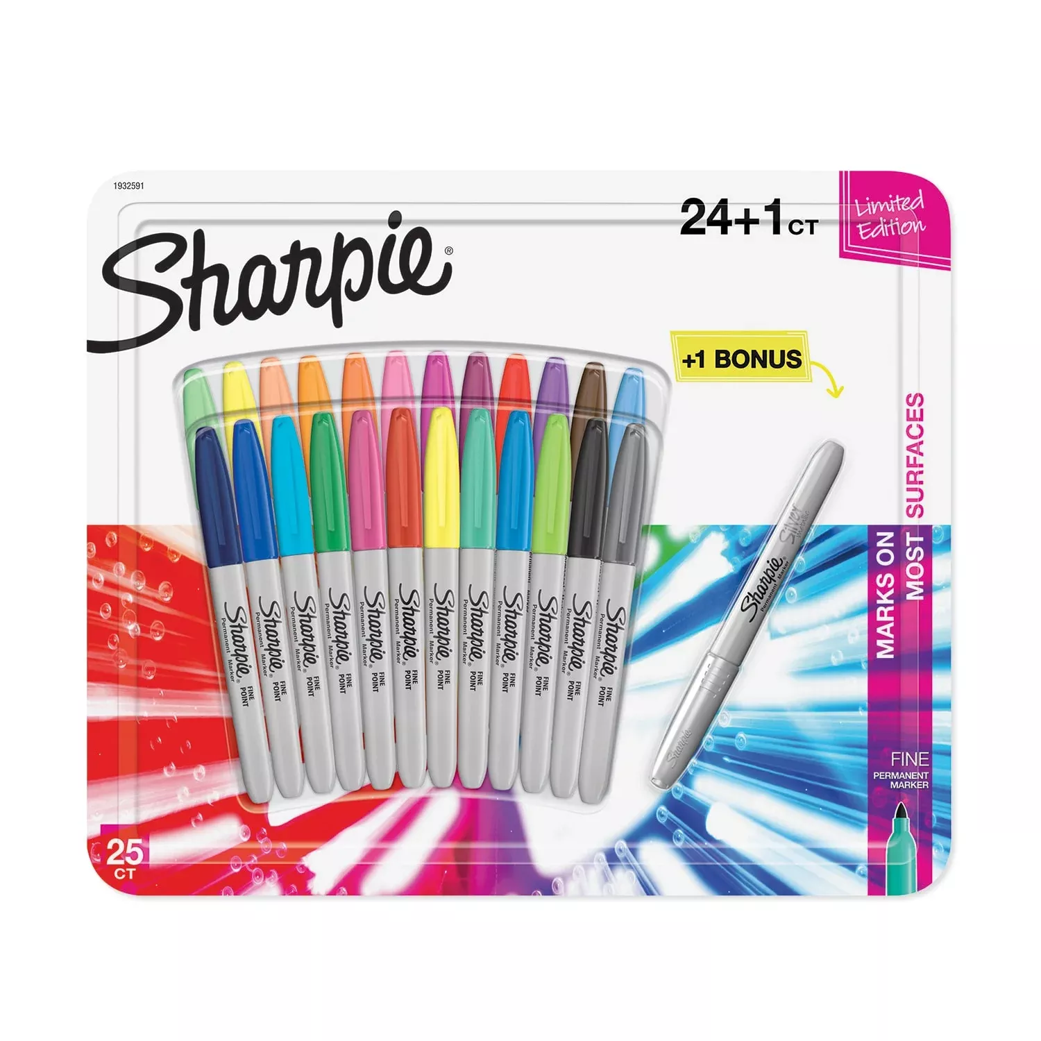 Sharpie Fine Colour Burst Set of 24 with Metallic Silver