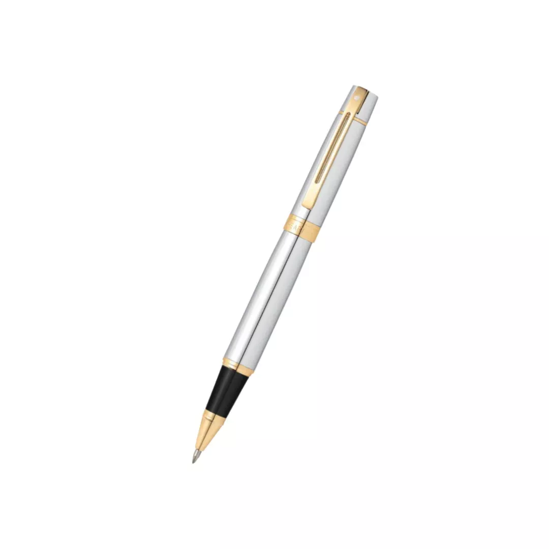 Sheaffer 300 E9342 Bright Chrome With Gold Trims Rollerball Pen (WW30)