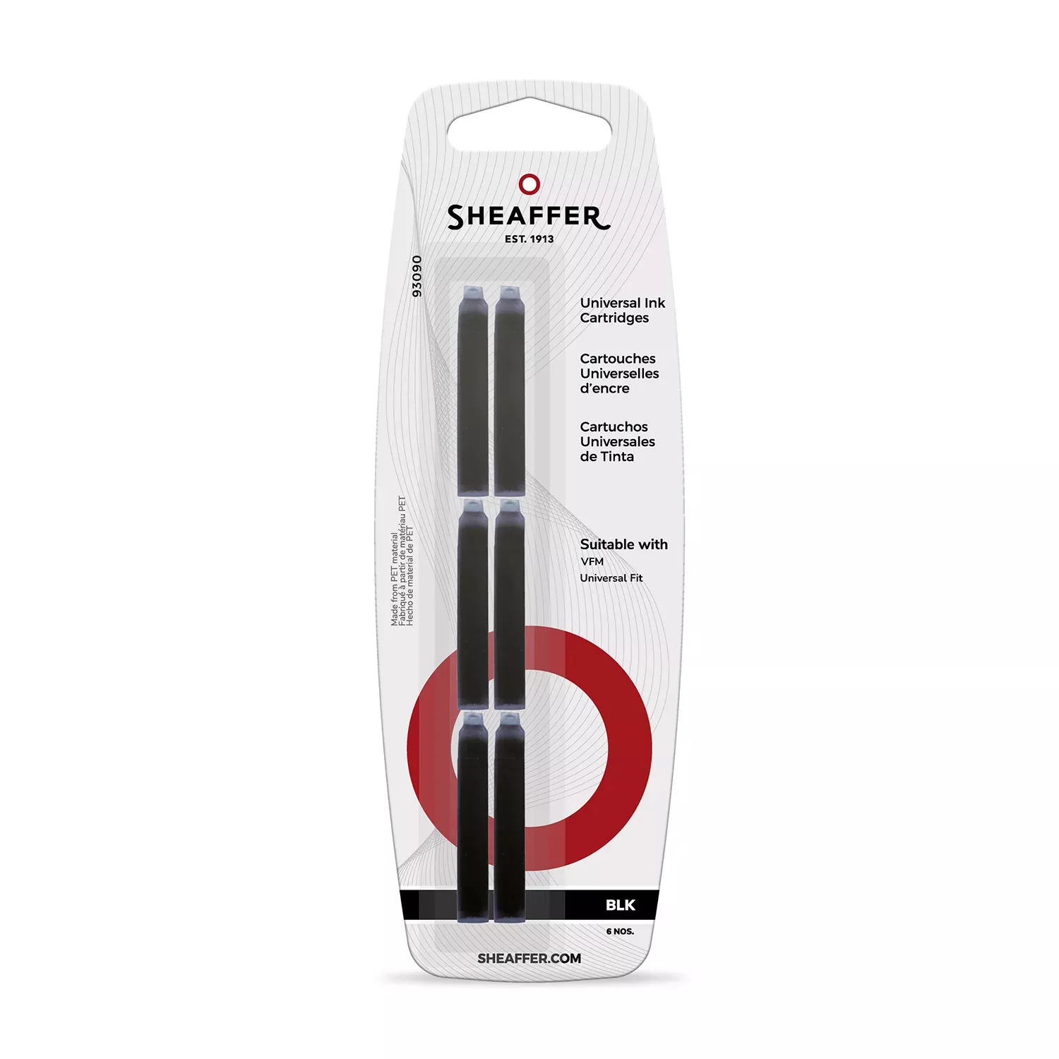 Sheaffer VFM Universal Ink Cartridges Blister Card - Black