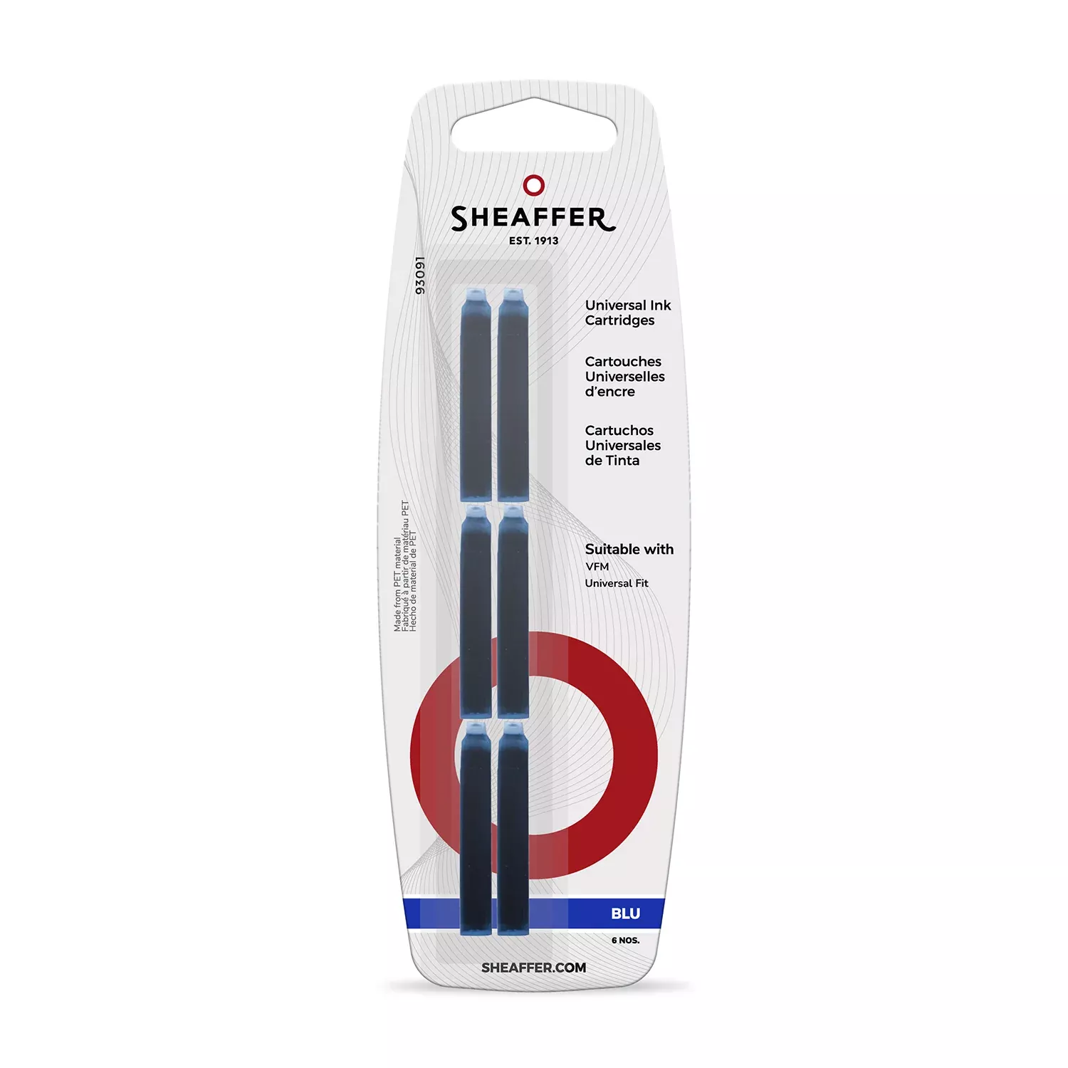Sheaffer VFM Universal Ink Cartridges Blister Card - Blue
