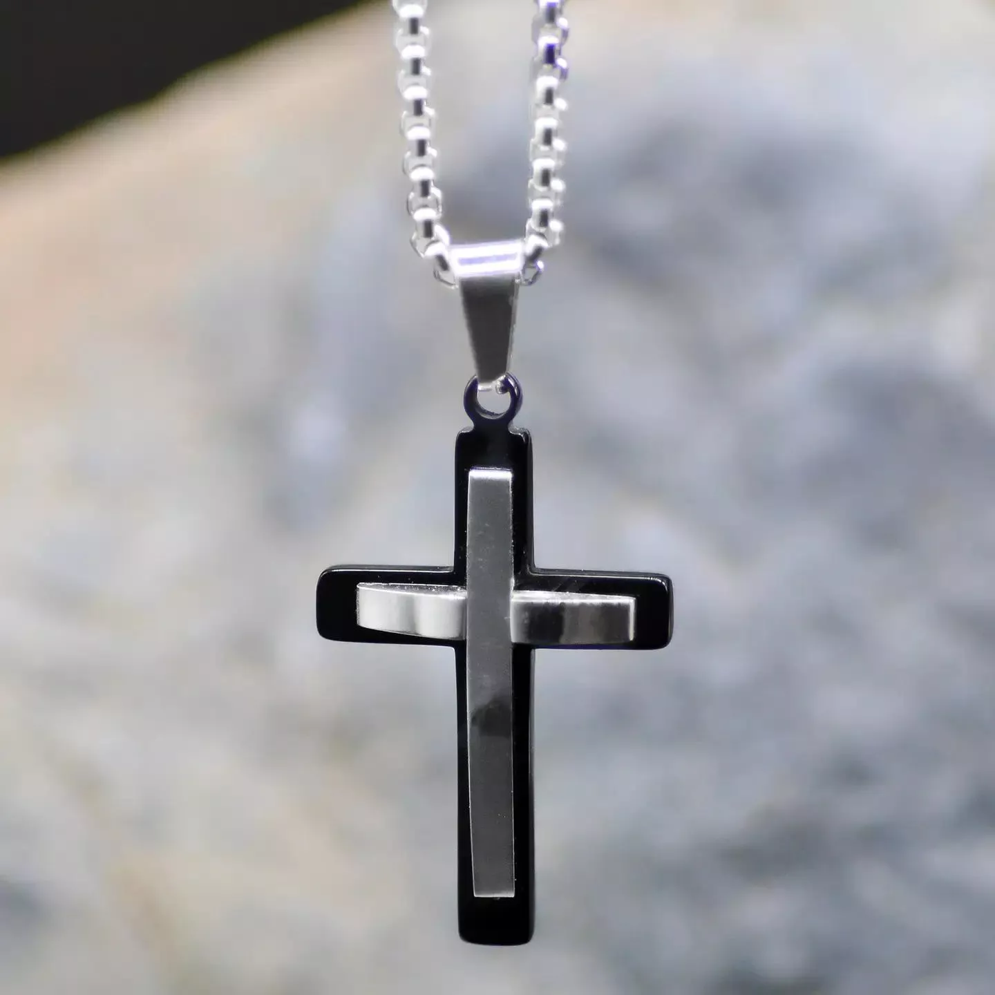 Silver/Black Cross Necklace – Eden Merry Necklace