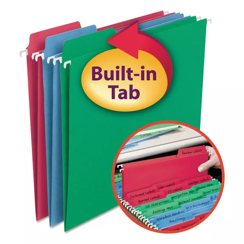 Smead 64053 FasTab Hanging Folders, Letter Size, 1/3-Cut Tab, Assorted, 18/Box (SMD64053)
