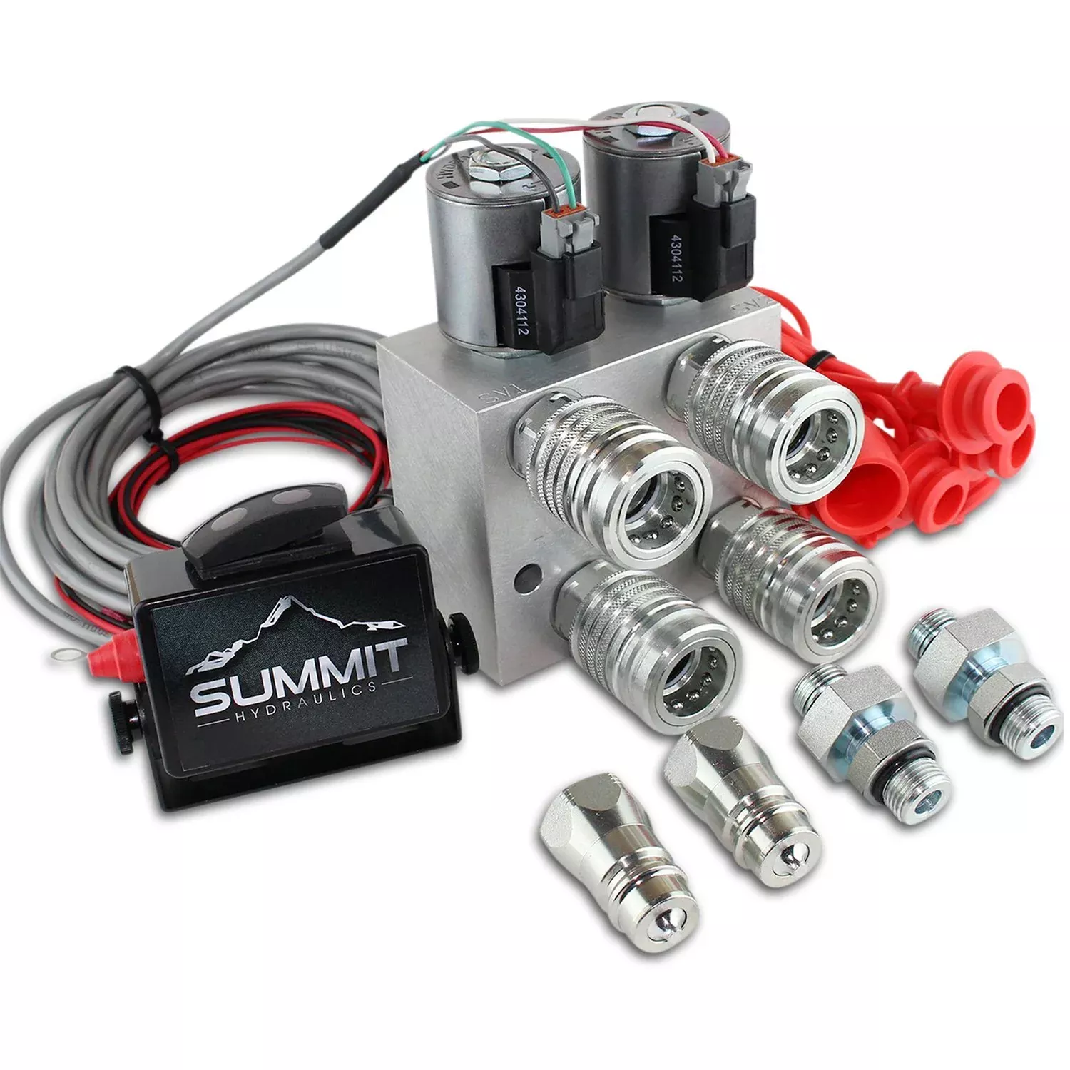 Summit Hydraulics Hydraulic Multiplier SCV Splitter Valve Kit HM2-08 with Couplers & Switch Box Control