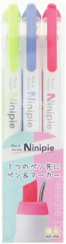 Sun-Star Ninipie Pen and Marker (Set of 3) - Green/Blue/Pink
