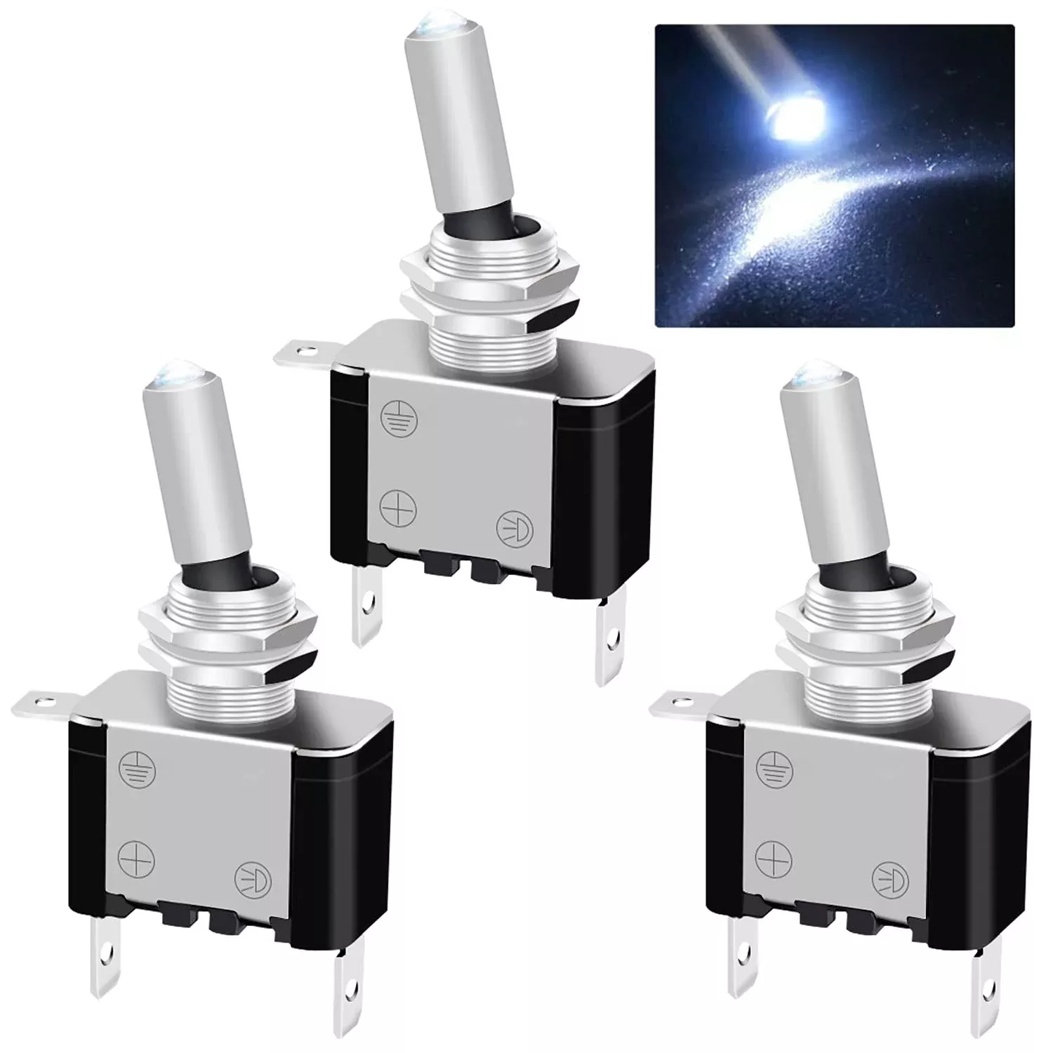 Twidec/3Pcs Rocker Lighted Toggle Switch 12V 20A Heavy Duty Racing Car Automotive Auto Spst On/Off Toggle Switch White Led Illuminated 3Pin With White Waterproof Safety Cover Asw-07Dwwmz