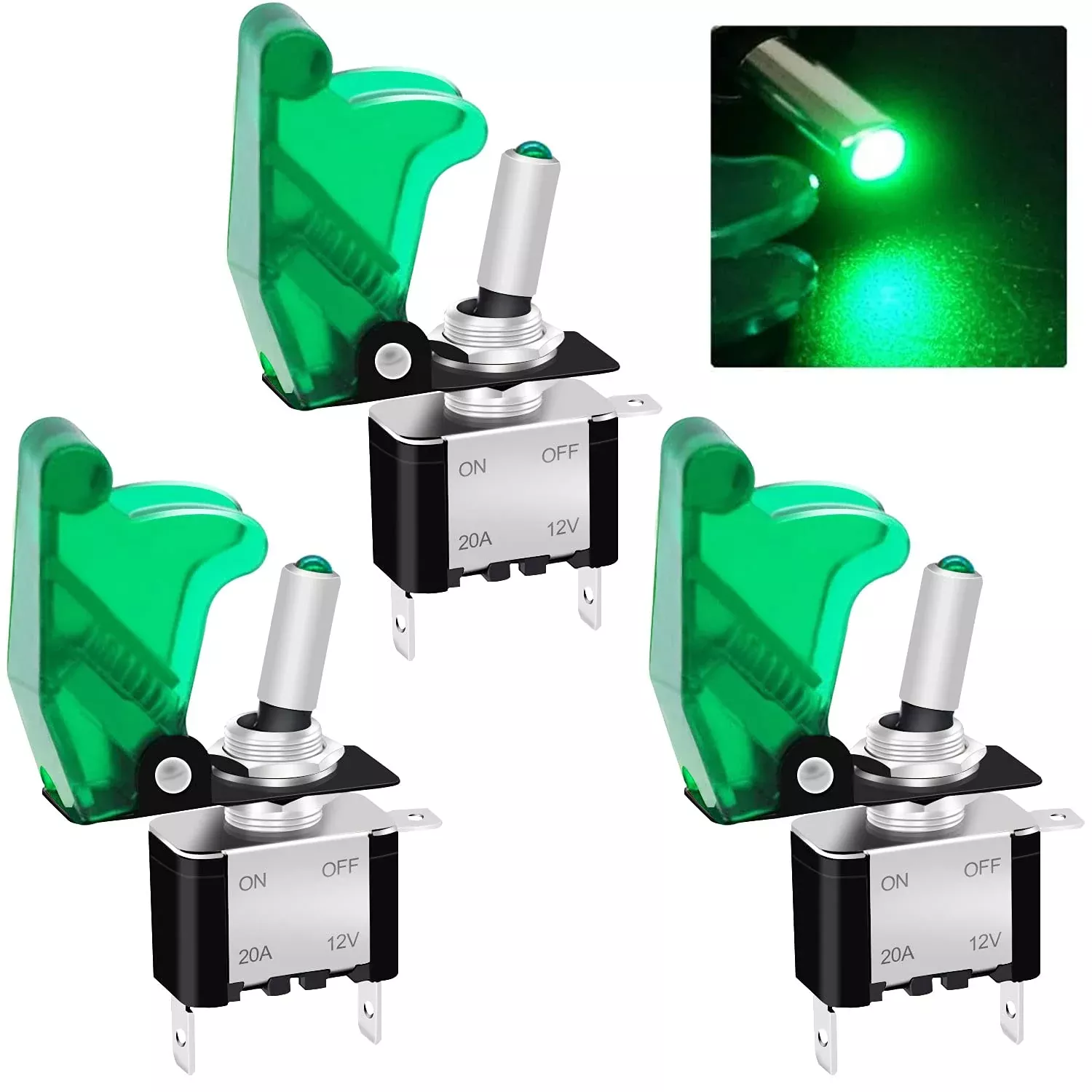 Twidec/3Pcs Rocker Toggle Switch 12V 20A Heavy Duty Racing Car Automotive Auto Spst On/Off Toggle Switch Red Led Light Illuminated 3Pin With Charcoal Grey Waterproof Safety Cover Asw-07Drgymz