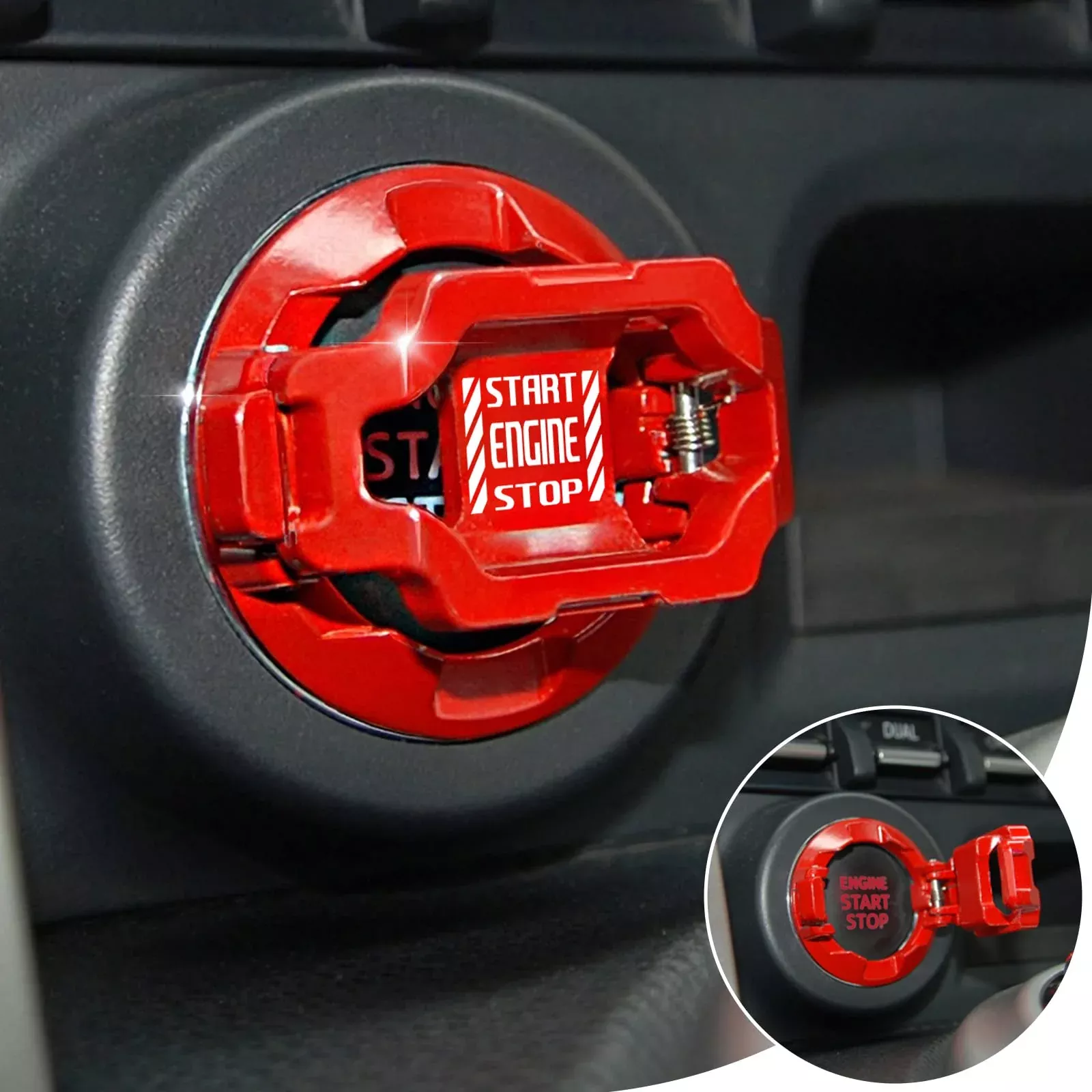 ???????????????? | Tybasthe Push Start Button Cover, Car Engine Start Stop Button Cover Protector, Cool Car Accessories Interior Decor Sticker Motorcycle Key Ignition Switch Cover, Red