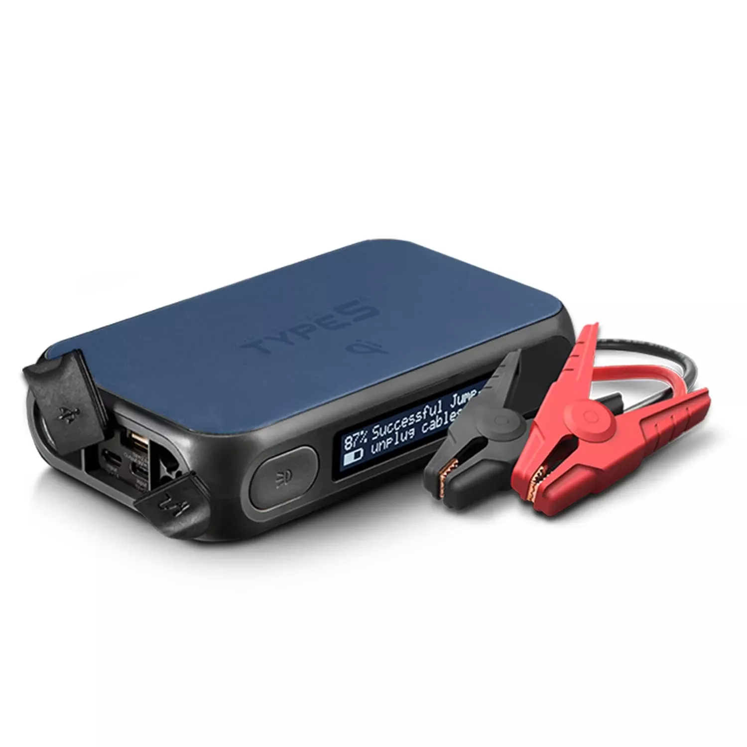 TYPE S Car Battery Jump Starter 12V 400A Portable Power Bank 8000mAh Qi Wireless Charging LED Flashlight Blue AC530013-BLUE